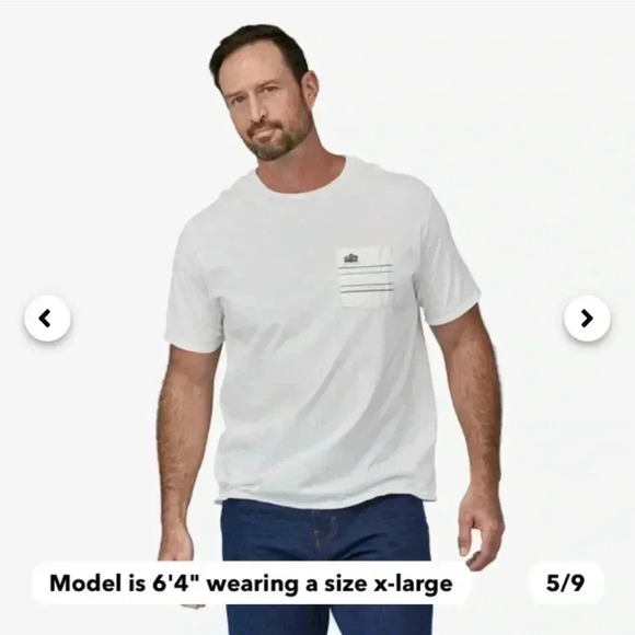 Men's (unisex) Line Logo Ridge  Stripe Organic Pocket T-Shirt - Picture 2 of 8